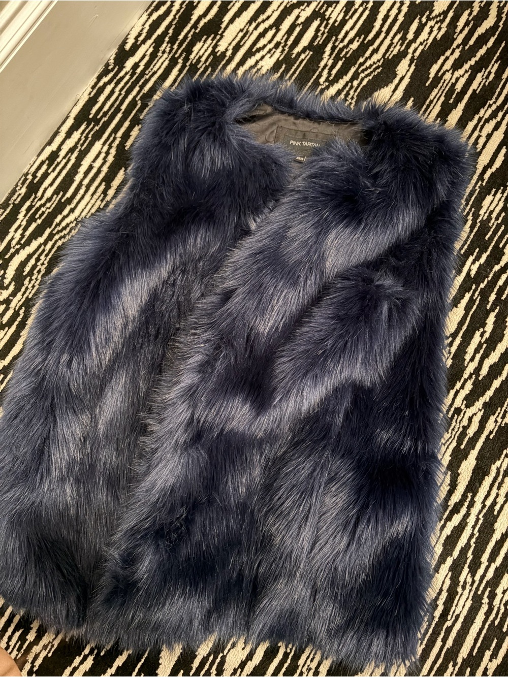Pink Tartan Dark Navy Faux Fur Vest